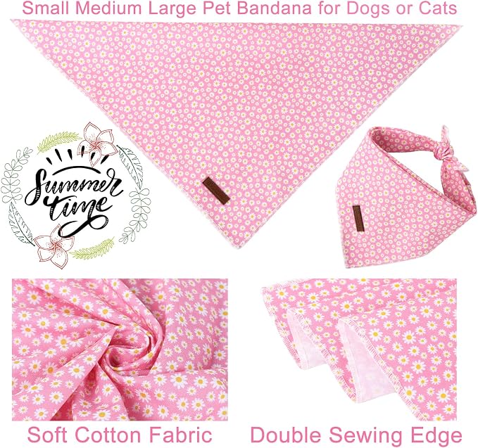 Summer Dog Bandana, Hawaii Bandana for Medium Large Dog, Cute Pink Puppy Bandana, Cotton Adorable Pet Triangle Bid Scarf Kerchief for Girl Boy Dogs