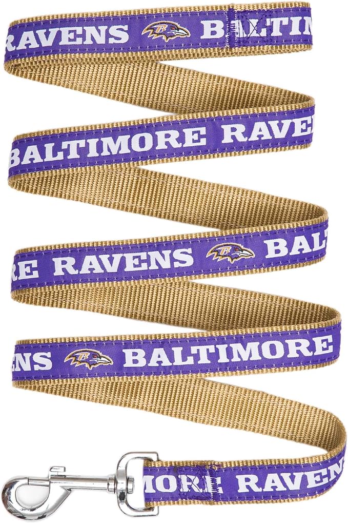 Pets First NFL Licensed Baltimore Ravens Pet Leash, Size Small – Durable Satin Dog & Cat Walking Strap and Pet Tether with Embroidered Team Name & Logo