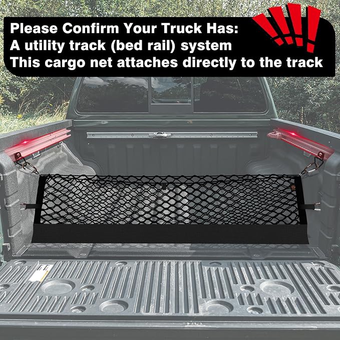 Muslogy Cargo Net for Nissan Frontier 2022-2025 2026 (Extra Support Frame) | Custom Fit, Truck Bed Storage Organizer Net for Pickup Truck Bed Divider, Heavy Duty Carabiners, Night Visible Grab Handle