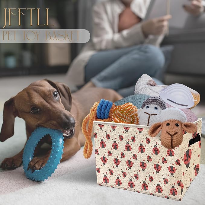 Cute Ladybug Storage Bins with Handles, Ladybug Lovers Gifts, Ladybird Insect Collapsible Laundry Basket Storage Box for Home Bedroom Bathroom Clothes Toys Books