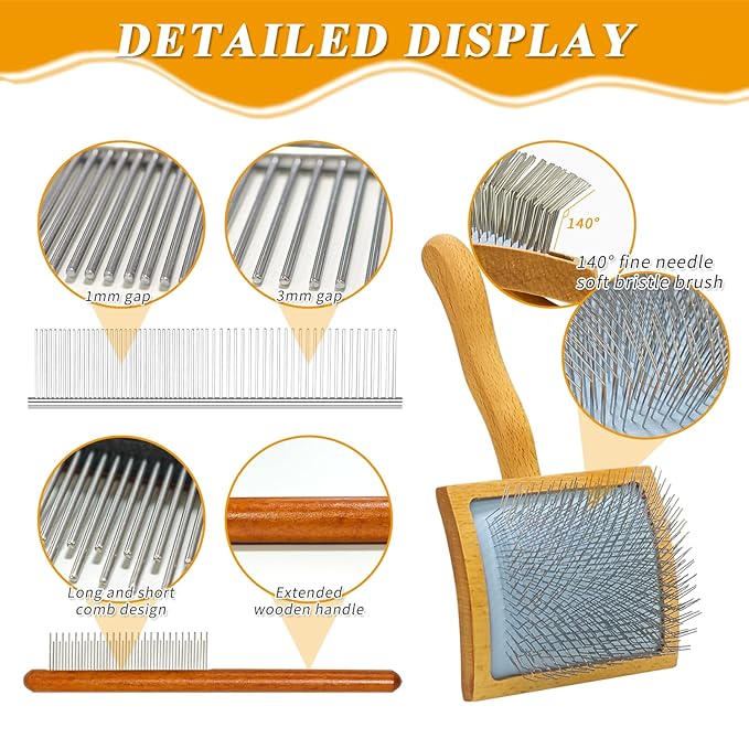 Slicker Brush For Dogs,Large Long Wooden Handle Dog Grooming Brush for Goldendoodles, Poodles & Labradoodles for Dematting, Deshedding & Removing Tangles on Medium to Long Haired Dogs