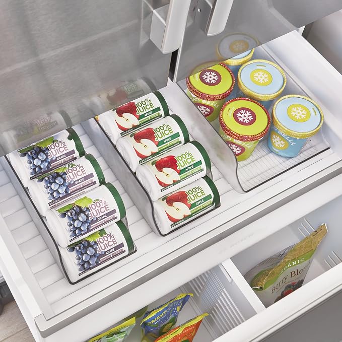 iDesign Water Bottle Organizer and Soda Can Dispenser for Refrigerator or Pantry - Set of 3 - Clear