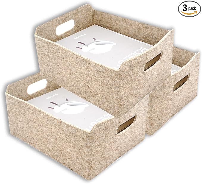 Welaxy Storage Basket Beige Foldable Shelf Drawer Organizer Bin Oatmeal