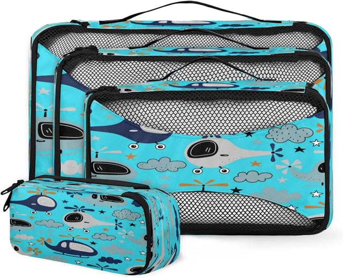 Airplane Packing Cubes for Travel, Luggage Packing Organizers, Cartoon Airplane Travel Accessories Large Toiletries Bag for Clothes Shoes Cosmetics Toiletries