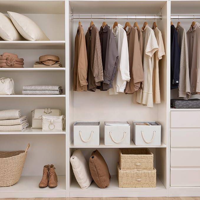 StorageWorks Storage Baskets for Shelves, Fabric Storage Bins, Closet Organization and Storage Basket, Foldable Organizer Bins for Clothes, Beige, White & Ivory, Large, 3-Pack | Storage Baskets for Shelves, Closet Organization and Storage Basket, Folda...