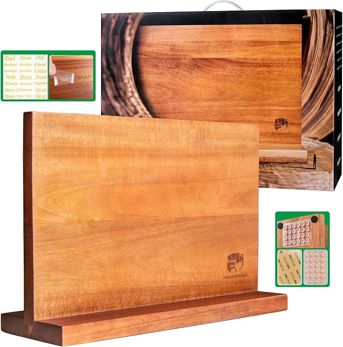 FULLHI Kitchen Magnetic Knife Block Holder Magnetic Strip Natural Wood | with Enhanced Magnets, natural wood, Multifunctional Storage Holder, for Kitchen Utensil, Knife Set, Scissors,Spice Ja