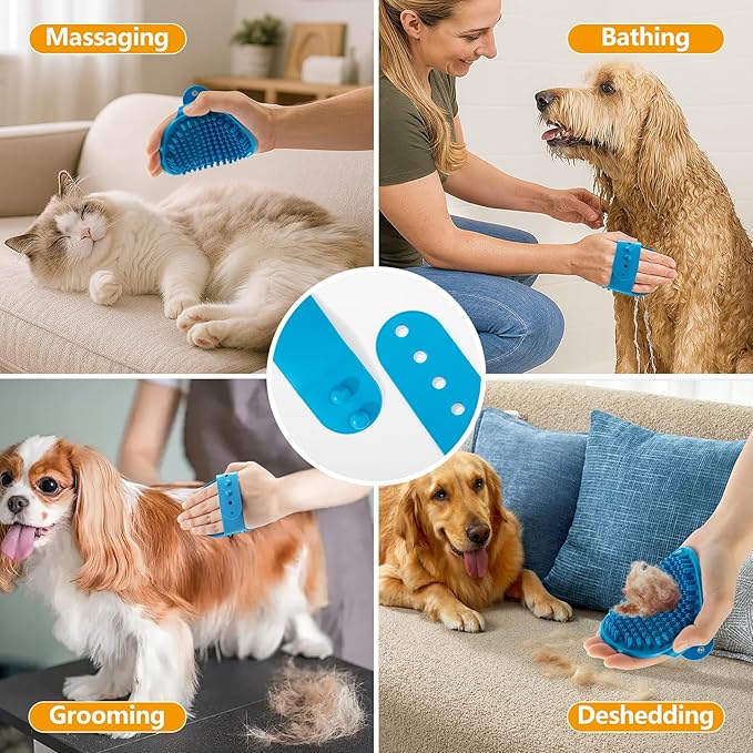 ondware 6PCS Dog Bath Brush Set, Dogs Scrubber for Short and Long Haired Dogs, Dog Shampoo Brush for Shedding, Bathing, Massaging and Grooming