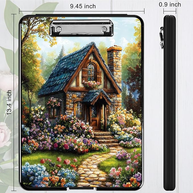 Heavy Duty Storage Clipboard, Slim Nursing Clipboard with Internal Pen Case, Portable File Organizer Case for A4 Letter Size Paper Office Medical Professionals, Garden Castle