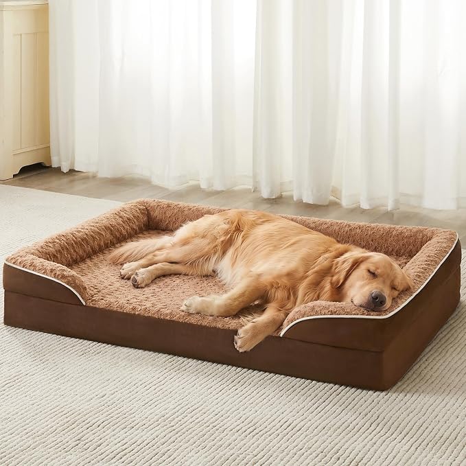 WNPETHOME Orthopedic Washable Dog Bed Large for Senior Dog Cozy Sleep | Waterproof Big Soft Dog Couch Sofa Bed for Dogs Relax with Removable Cover Supportive Comfort Pet Bed Brown 36x27 Inch