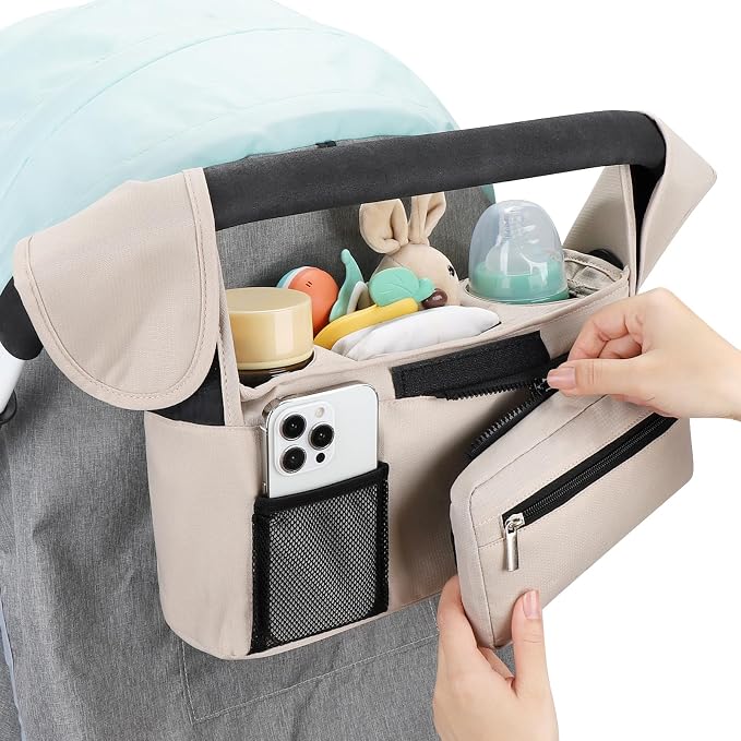 Accmor Universal Stroller Organizer with Insulated Cup Holder Detachable Phone Bag and Shoulder Strap,Stroller Bag Caddy Organizer for Uppababy, Baby Jogger, Britax Strollers