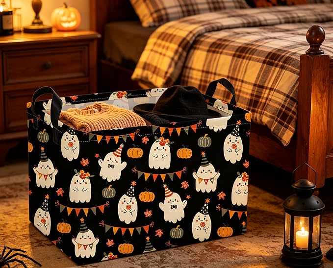 Rectangle Kids Baskets Halloween Basket Cute Storage Bin for Room Decor Gift Basket(Cute Halloween)