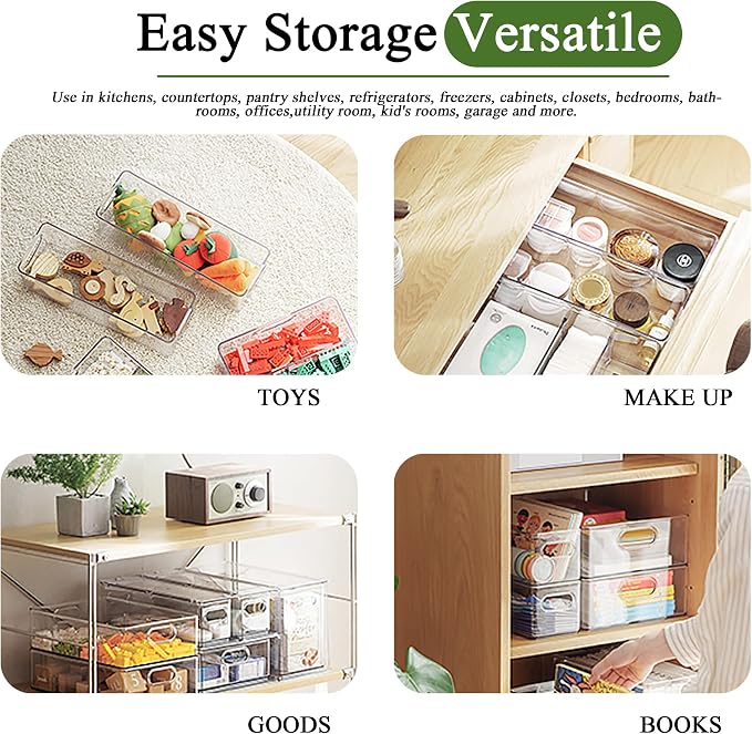 Refrigerator Organizers and Storage, 2 Pack BPA-Free Sturdy Stackable Clear Pull out Drawer Organizer Bins, Fridge Organizers and Storage for Fruit, Produce, Drink, Snack and Food Storage Containers