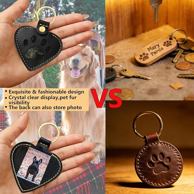 Pet Memorial Keychain for Dog: Heart Leather Keychain Holds 3g Pet Fur | LONANSHO Memory Pet Fur Keepsake Keychain - Holds 3g Pet Fur & 1.2" x 1.5" Photo - Memorial Gift for Dog Cat Owners