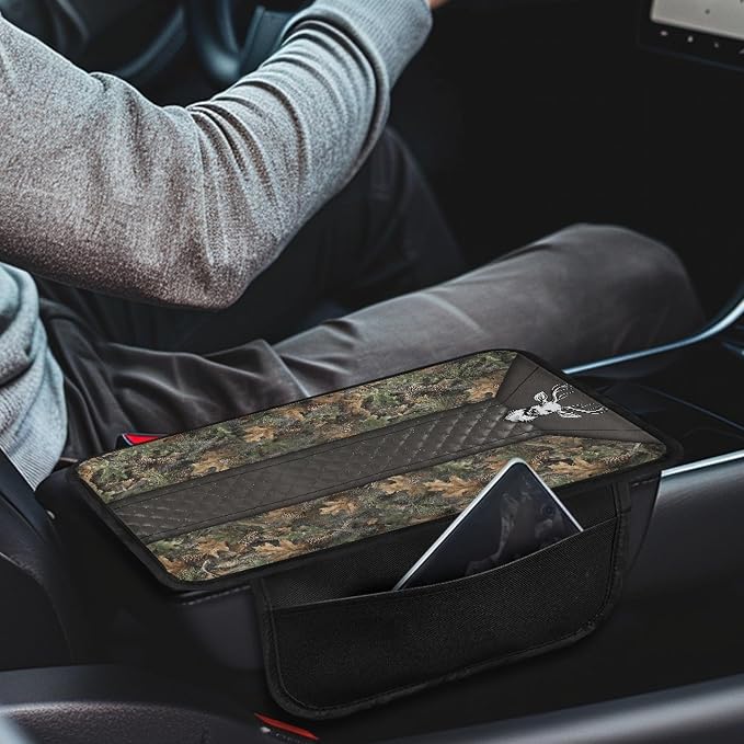 Howilath Camouflage Deer Armrest Cover for Car Non-Slip Center Console Pad | Comfortable Cushion Support for Long Drives, Reduces Elbow Fatigue, Universal for Suv/Van