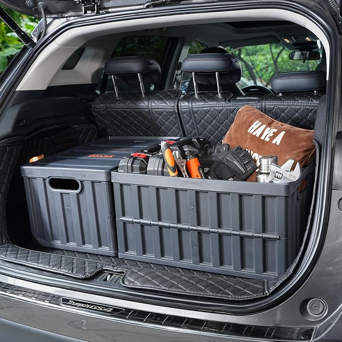 VEVOR 65L Collapsible Storage Bins with Lids 3 Packs, Stackable Crates | For Organizing Tools, Books, Food, Drinks, Camping&Transport, Large Heavy Duty Folding Containers with Handles, PP Material