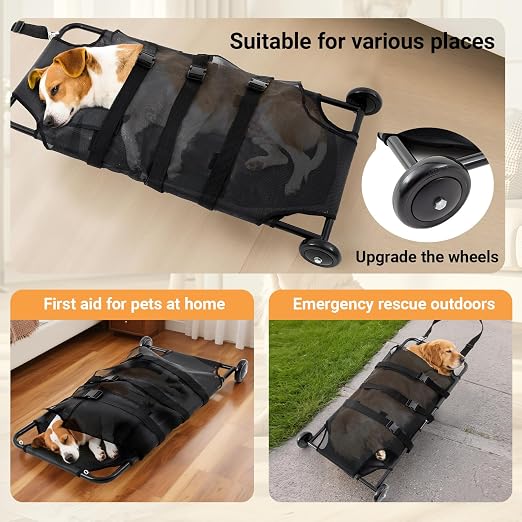 Ripeng 250lbs Dog Stretcher for Large Dogs, Portable Foldable Animal Carry Gurney with Noiseless Wheels Pet Veterinary Emergency Rescue Transport Trolley(48 x 26 in)