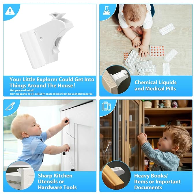 AILUOQI Baby Proofing Magnetic Cabinet Locks (3 Pack) Cupboard Drawers Latches Magnet Locks for Cabinets (1 Key)