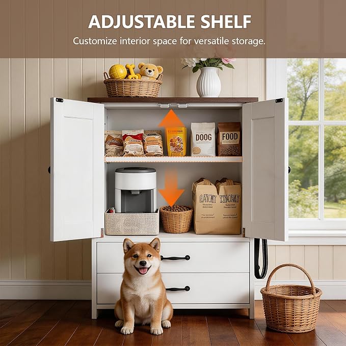Dog Feeding Station with Storage, Pull-Out Elevated Feeder | Adjustable Elevated Bowls, Hidden Pull-Out Feeder, Storage Cabinet, Food And Toy Organizer For Dogs And Cats