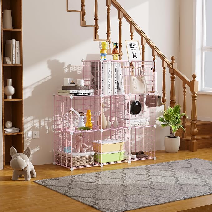 C&AHOME Wire Cube Storage, 8 - Cube Organizer Metal C Grids Units, Pink | Modular Shelves Units, Closet Organizer, Storage Bins Shelving, Ideal for Home, Office, Living Room