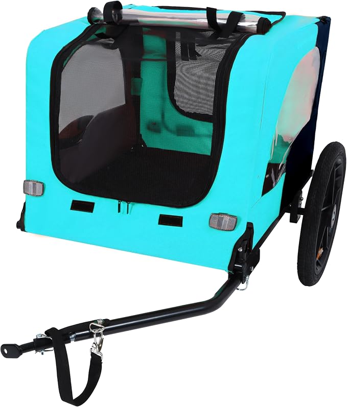 Pet Bike Trailer for Dogs, Foldable Dog Bicycle Trailer Carrier with Quick Release Wheels, Waterproof Oxford Fabric, Safety Leash & Reflective Lights for Small Medium Pets up to 66 lbs