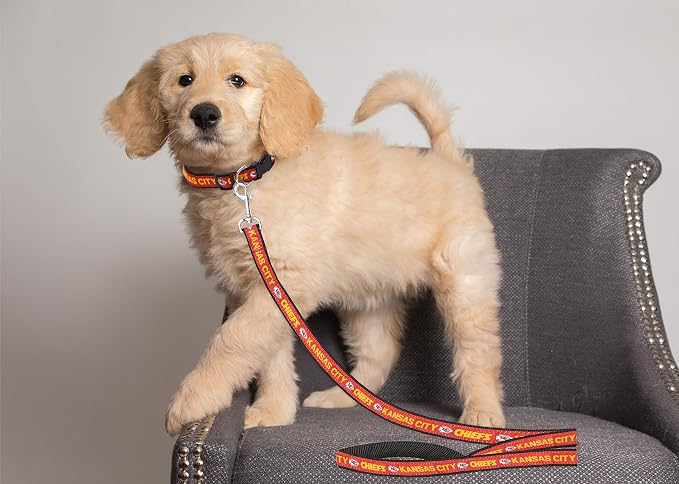 Pets First NFL Licensed Kansas City Chiefs Pet Leash, Size Medium – Durable Satin Dog & Cat Walking Strap and Pet Tether with Embroidered Team Name & Logo
