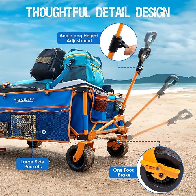 Old Bahama Bay Extra Large Heavy-Duty Beach Wagon - 55.11" x 26.38" Foldable Utility Cart with 400 lbs Capacity, Compact Fold Design, Ideal for Beach, Camping, Groceries, and Outdoor Adventures