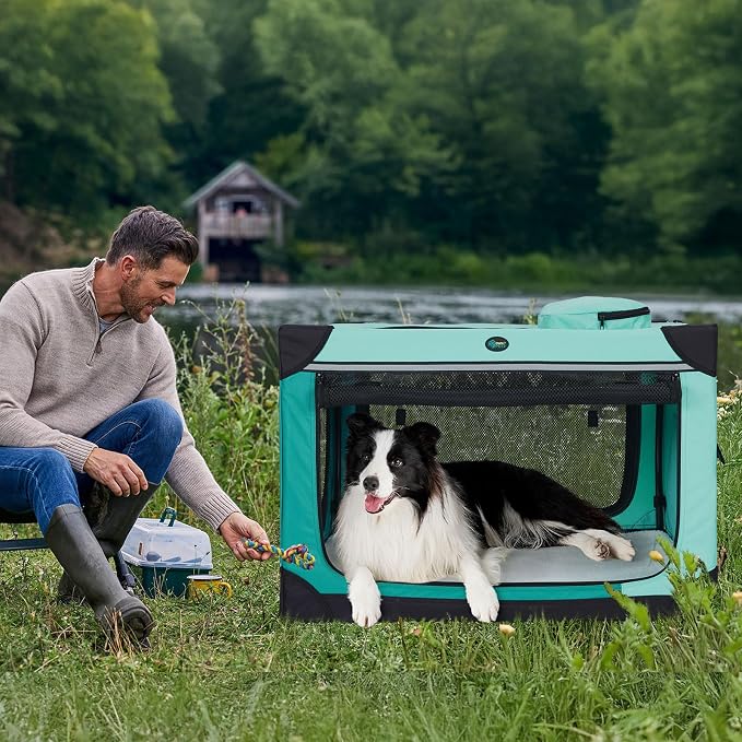 Ownpets Collapsible Dog Crate, 36 inch Portable Travel Dog Crate for Large Dogs, 4-Door Foldable Pet Kennel with Durable Mesh Windows & Double-Sided Soft Mat | Foldable, Portable, 4-Doors, 4-Side Mesh Windows, Steel Frame Oxford Cloth, Soft Cushion Mat...