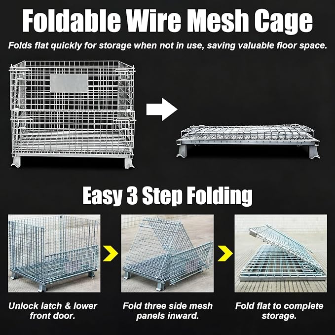 Foldable Wire Storage Cage with Front Drop Door - Open-Top Metal Mesh Crate for Pets, Easy Access, Portable, Heavy-Duty, Ideal for Dog Cat Training and Transportation