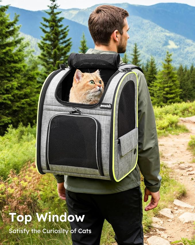 pecute Cat Backpack Expandable, Cat Carrier Backpack with Breathable Window | Durable Oxford Cloth, Lockable Zipper,Use for Pet Under 11 lbs to Travel