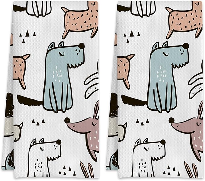 Cute Dogs Dog Hand Towels,Set of 2 Absorbent Bath Towel Kitchen Dish Towel Home Gym Hotel Bathroom Decor,16x24 Inches