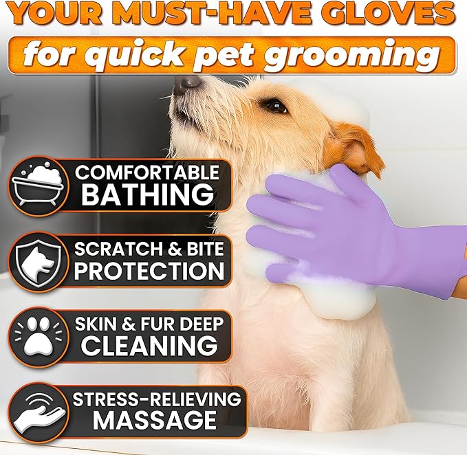 Cat & Dog Shampoo Gloves with 3000 Soft Bristles | 2-in-1 Dog Bath Gloves for Massage, Grooming & Clean Wet or Dry