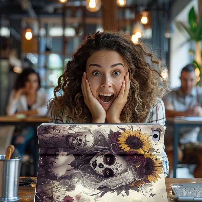 for Microsoft Surface Pro X/Pro X Plus-13 2019/2020/2021/2024 Tablet Case,Auto Wake/Sleep,Adjustable Stand Protective Cover - Sugar Skull Sunflower