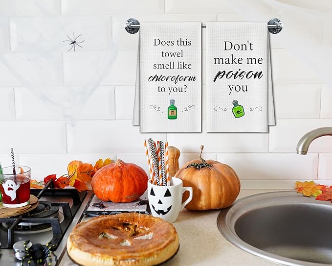 Kitchen Towels Set of 2, Poison Bottle Dish Towel for Kitchen, Decorative Hand Towels for Bathroom, Fast Drying Tea Towel with Sayings, Housewarming for Women Mom -01
