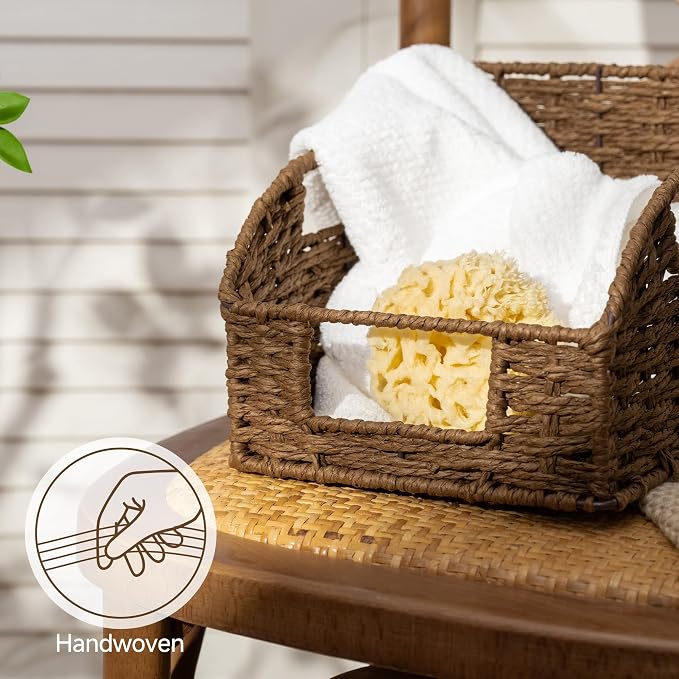 StorageWorks Pantry Storage Baskets, Shelf Baskets, Brown Baskets, 3-Pack | Paper Rope Pantry Baskets, Wicker Baskets with Handles, Handwoven Shelf Baskets for Organizing, Pantry Organizers and Storage