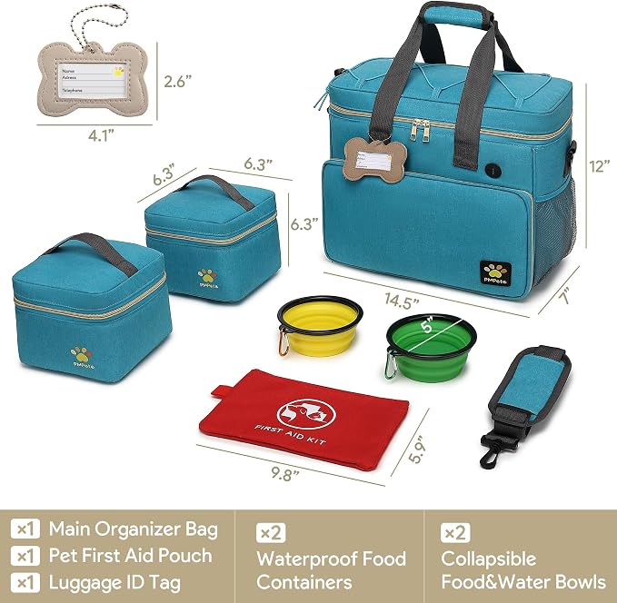Dog Travel Bag for Traveling| Week Away/Overnight Travel Accessories with Multi-Function Pockets|Pet Travel Set for Dog and Cat|Ultimate Gift for Dog Moms &Dads, Doggy Lovers &Pet Owners