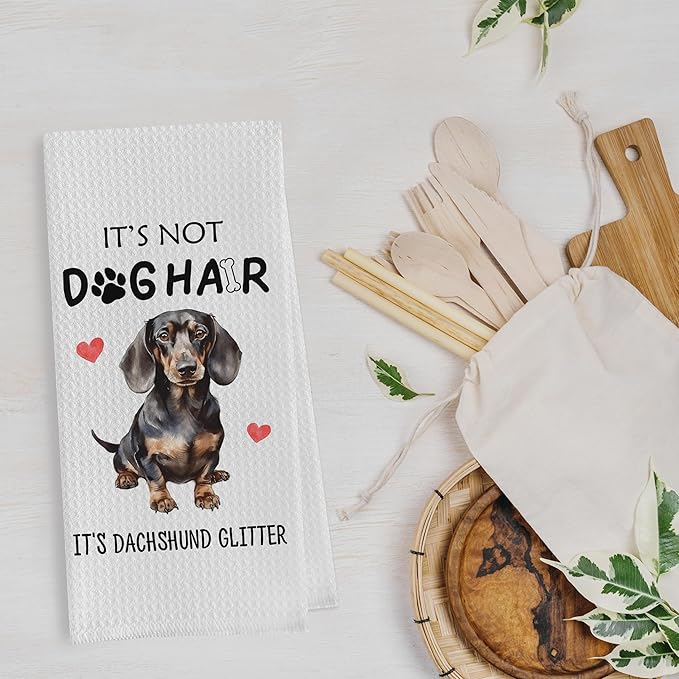 Dachshund Gifts Dish Towels Set - Funny Dachshund Gifts Decorative Waffle Weave Kitchen Towels, Wiener Dog Gifts for Women Hand Tea Towels (16×24 Inches Set of 2)