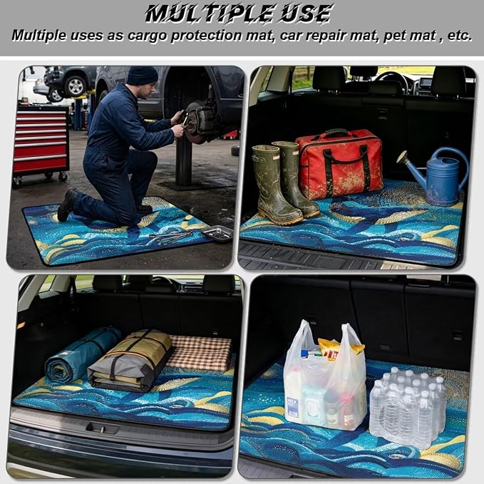 Starry Night Whale Car Trunk Mat 29" x 39" Camping Cargo Liner for Family, Dustproof Non-Slip Car Floor Mats for SUV Van Vehicle Truck Universal Fit (Blue)