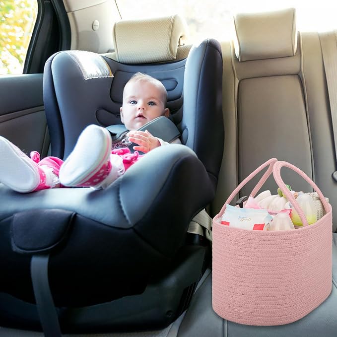 COMSE Baby Diaper Caddy Organizer for Girls, Cotton Rope, Dusty Pink