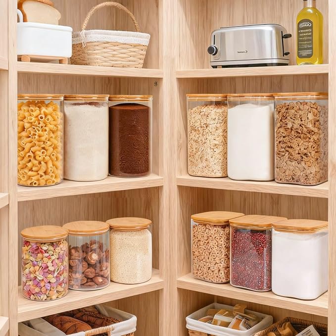 Glass Flour Containers with Lids 1 Gallon 2 Pack Pantry Organization | Wide Mouth, Scoop Included, Flour Sugar Coffee Beans Pasta Cereal Dry Food Storage,Large Capacity,Kitchen Organizer