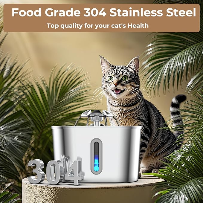 Wonder Creature Cat Water Fountain Stainless Steel, 74oz/2.2L Ultra-Quiet Cat Drinking Fountain, Easy to Clean, Indoor Water Dountain for Cats, Kittens, Small Dogs
