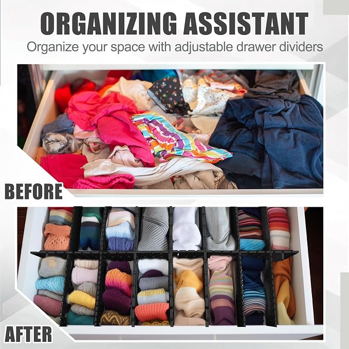 15 Pcs 5.12 Tall Drawer Divider Adjustable Drawer Organizer,Black | DIY Ultra Deep Storage Organizer Separator with Fixed Buckle for Underwear Socks Dormitory Office Kitchen Bedroom
