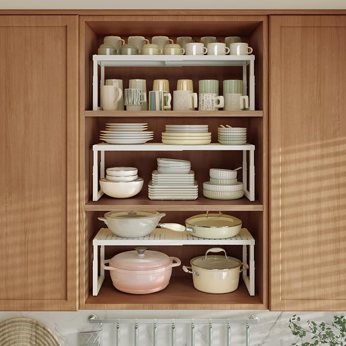 RUILALIFE Expandable-Stackable-Shelf-Organizer-For-Cabinet Pantry Closet,Kitchen Counter Shelf With Adjustable Height, Metal Storage Shelf Riser Spice Rack For Cupboard Countertop