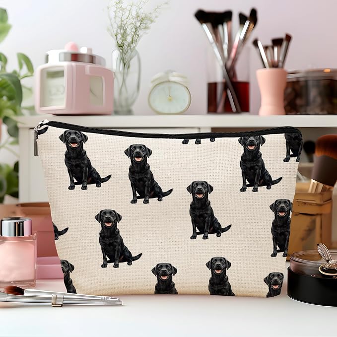 Black Labrador Retriever Dog Makeup Bag, Labrador Retriever Lovers Gifts Cosmetic Bag for Women, Dog Mom Lovers Owner Gifts for Women, Pet Lover Gift Zipper Travel Makeup Pouch for Purse