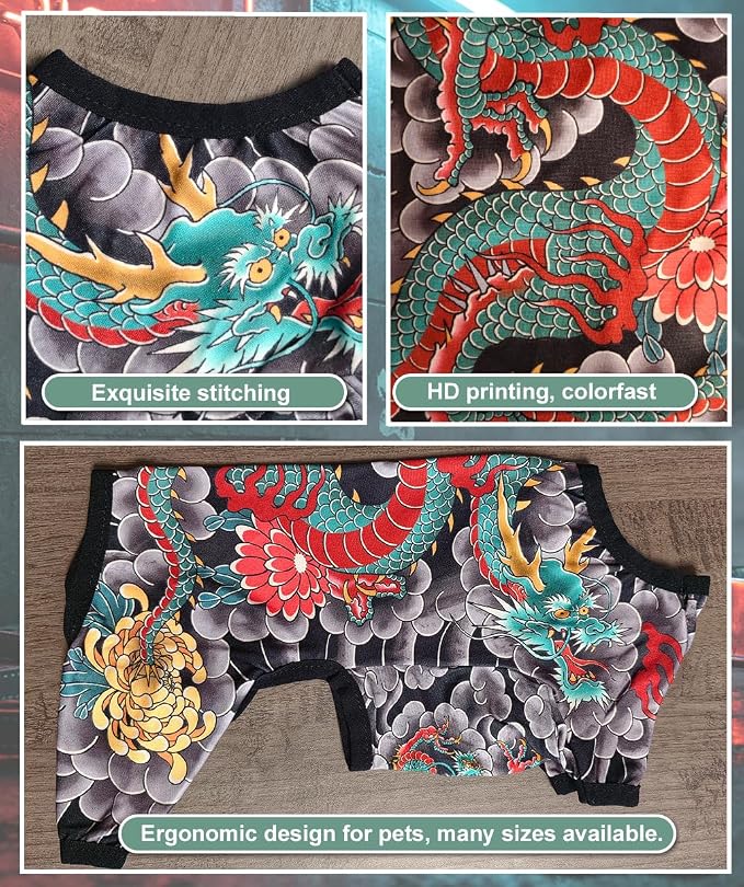 Pet Tattoo Clothes Dog Tattoo-Print Clothing for Small-Large Puppy Pet Pajamas Cat Costume (4XL)