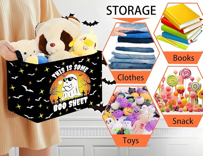 Large Halloween Themed Candy Gift Boo Basket for Kids Baby Personalized Adults Storage Bin Fall Decor(Sunglasses Spooky)