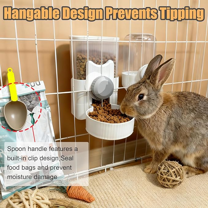 Rabbit Gravity Feeder Waterer Set Automatic Guinea Pig Food Water Dispenser Food Water Bowl Feeding Station for Puppy Kitten Guinea Pigs Chinchilla Hedgehog Small Animals (Grey)