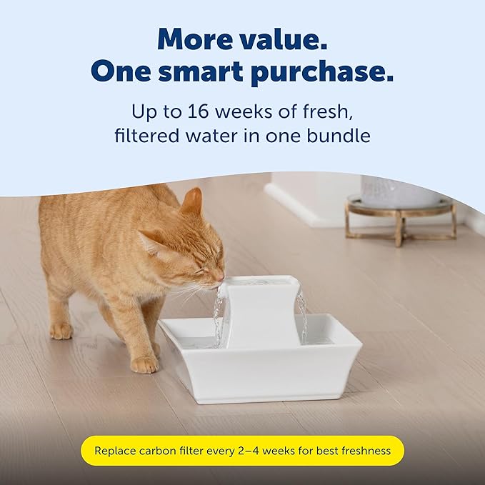 PetSafe Drinkwell Pagoda Pet Fountain 70 oz/ 2L Capacity,Elevated Indoor Ceramic Cat Water Fountain, 2 Levels of Free-Falling Stream, Included Carbon & Foam Filter Provide Fresh Water with Every Sip