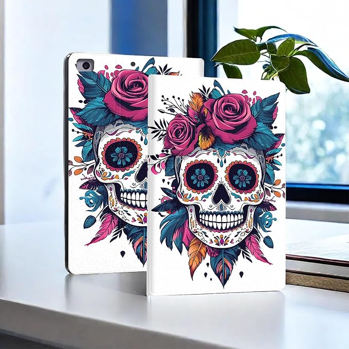 for Microsoft Surface Pro X/Pro X Plus-13 2019/2020/2021/2024 Tablet Case,Auto Wake/Sleep,Adjustable Stand Protective Cover - Sugar Skull Rose
