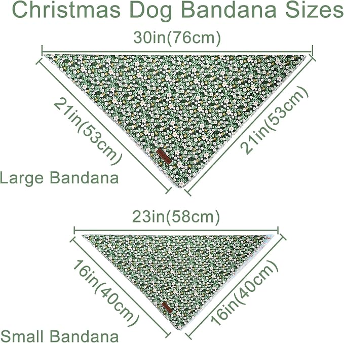 Summer Bandana - Cute Pet Bandana with Flower Pattern, Adjustable Green Puppy Bib, Washable Triangle Dog Scarf for Boy, Girl Dogs or Cats