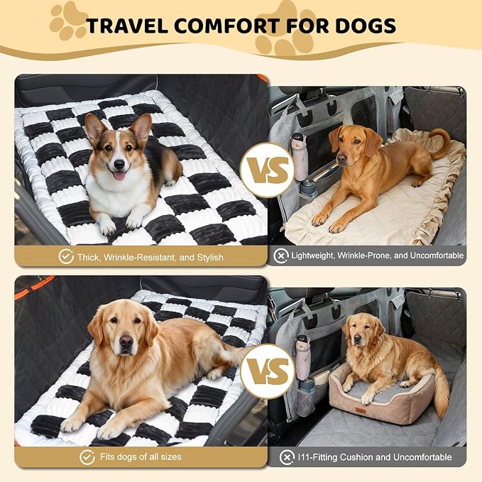 Backseat Dog Bed Mat, Dog Mat for Car Backseat Extender, 24.8'' x 54'' Non-Slip Travel Pet Blanket for Back Seat, Washable, Soft & Scratch-Proof, Universal Fit for Car, SUV, Truck, 2'' Thick